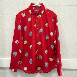 Suitmeister Rick and Morty Festive Red Button Down Shirt Size Medium
